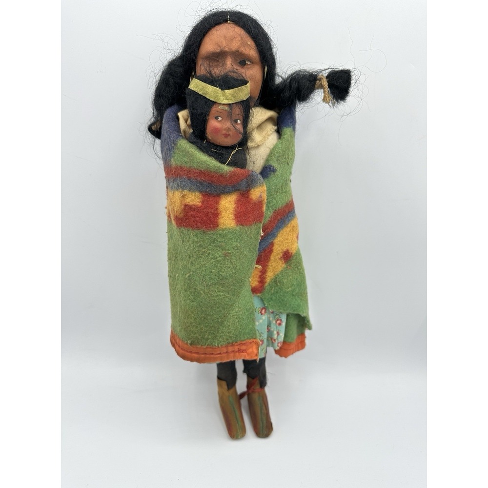 Vintage Native American Mother Child Doll Handmade Trade Mark USA